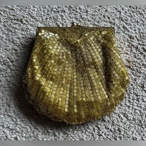 Elegant Gold Beaded Clutch